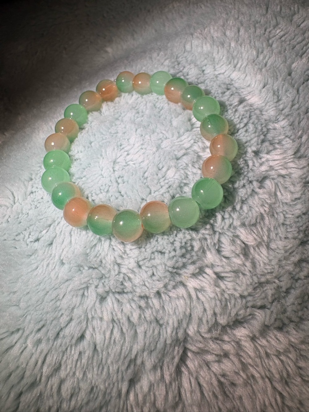 Green and tan Beaded Stretch Bracelet - Elegant Women's Jewelry - Picture 2 of 2